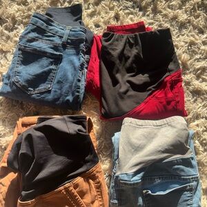 Women’s Maternity Jeggings — Stretch High-Waist in Red, Blue, Tan & Light Denim